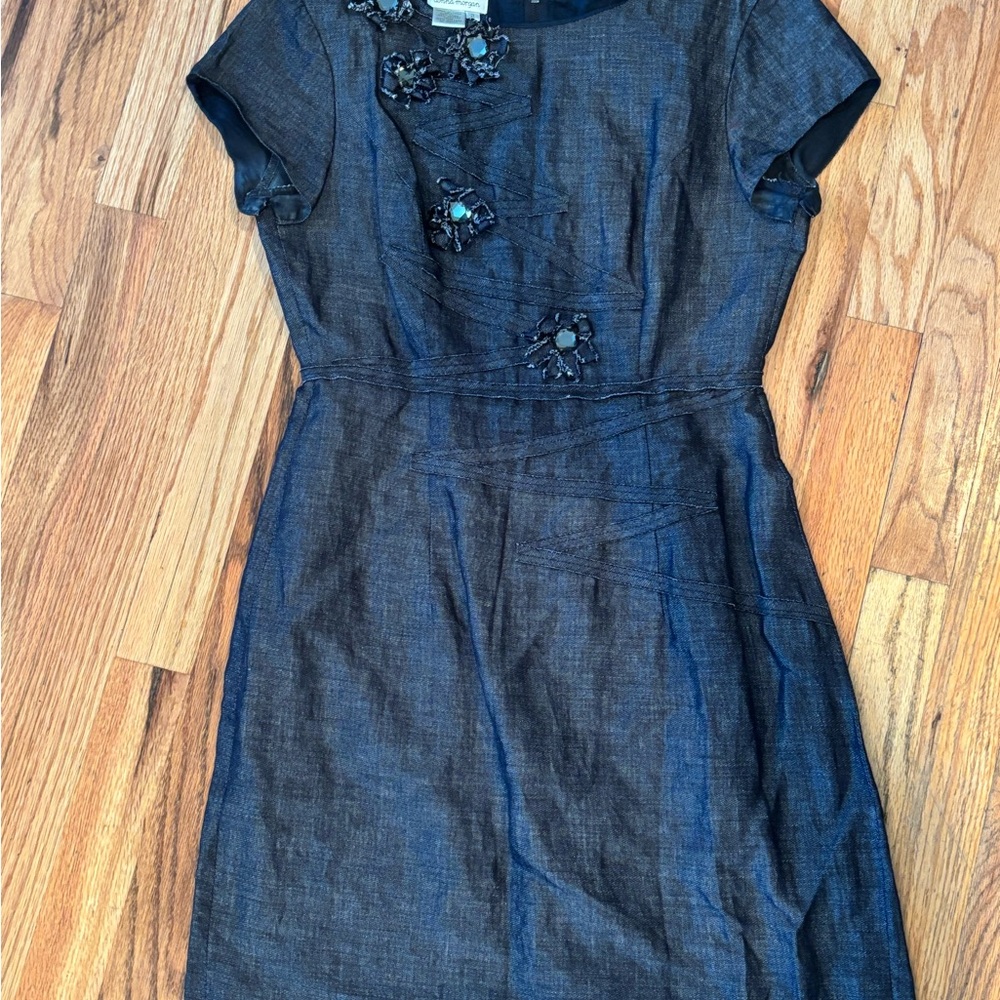 Donna Morgan Denim Dress with Floral Accents